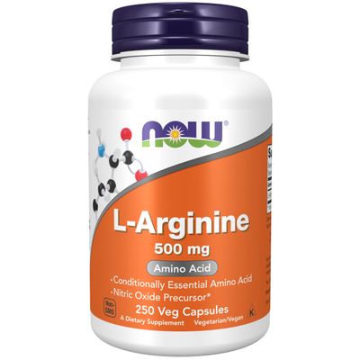 Now Foods, L-Arginine, 500mg, 250 Vegan Capsules, Amino Acid, Lab-Tested, Gluten Free, Soy Free, Non-GMO