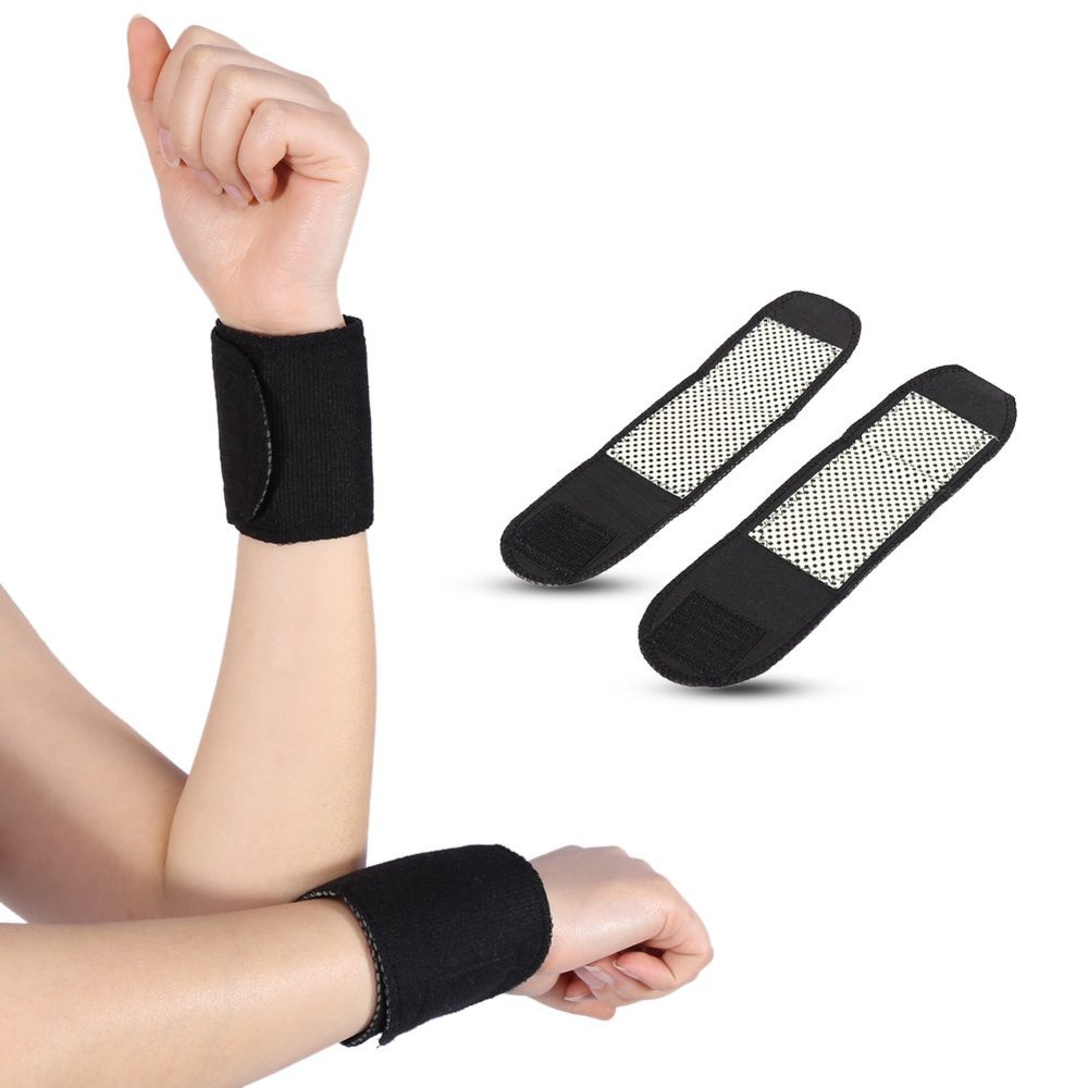 2 Pack Self-heating Magnetic Wrist Brace, Self-adhesive Wrist Support Wrist Straps, Massage Therapy Self-Heating Wrist Brace for Arthritis Tendonitis, Pain Relief-Wear