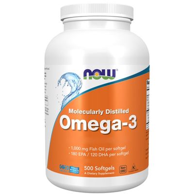 Now Foods, Molecularly Distilled Omega-3 1.000mg, DHA and EPA, 500 Softgels, Lab-Tested, Gluten Free