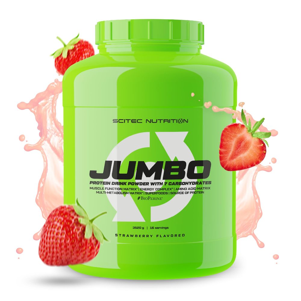 Scitec Nutrition Jumbo High-Calorie Weight Gainer with Multi-Component Protein Amino Acid Matrix Metabolic Matrix Superfood Blend, 3,52 kg, Strawberry