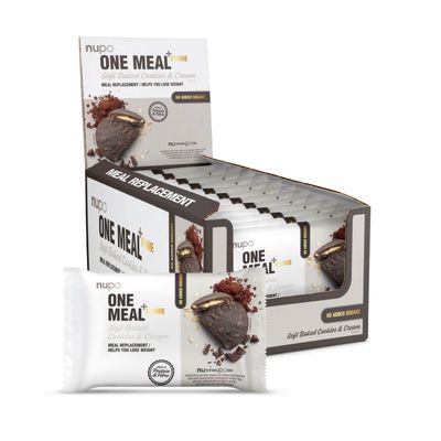 NUPO One Meal +Prime Soft Baked Cookies & Cream - Tasty meal replacement with vitamins and minerals - High in protein - High in fiber - No added sugar - 12 x 70g