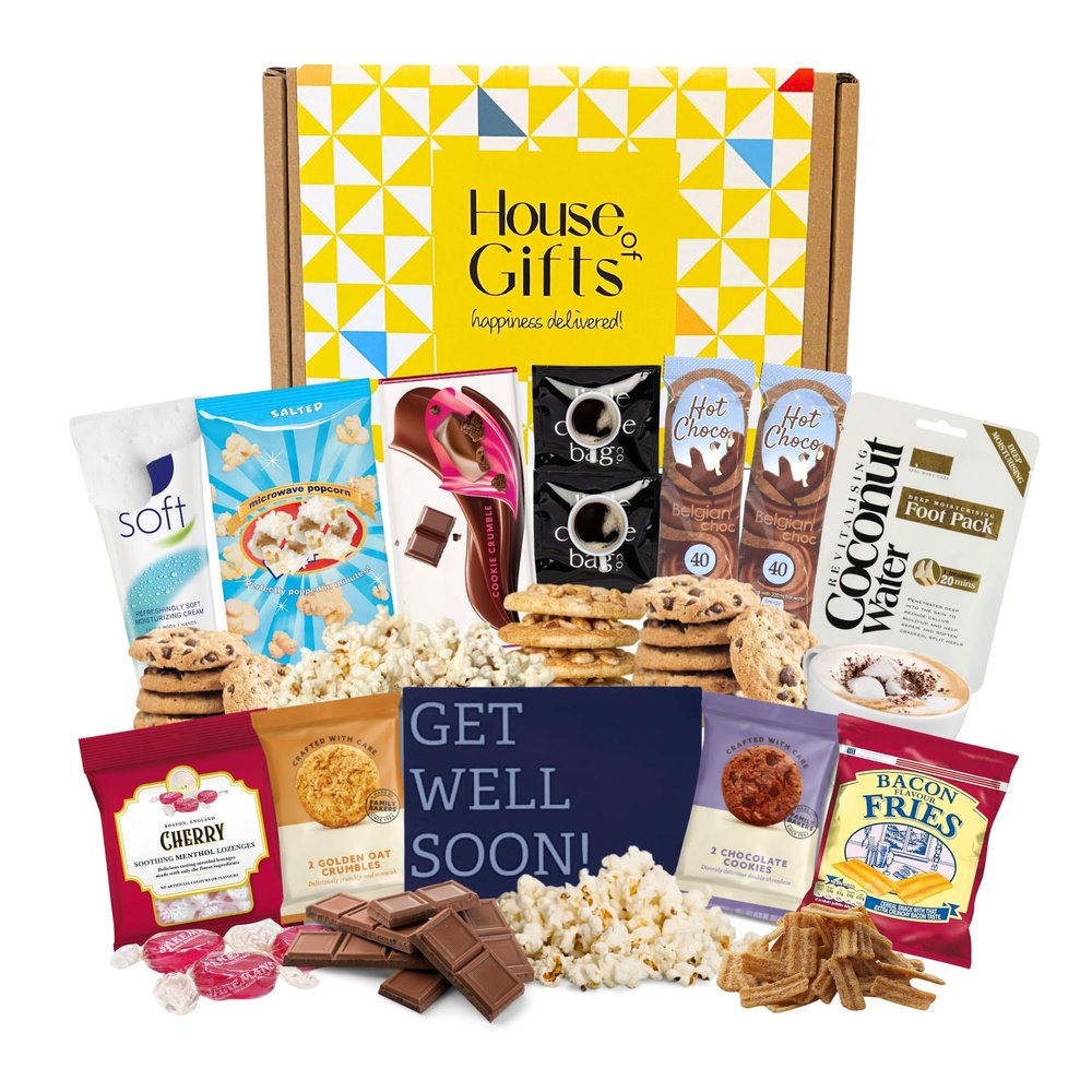 Get Well Soon Hamper Care Package For Men | Hug In a Box | Gifts For Men | Including 14 Caring & Yummy Gifts To Put a Smile On His Face