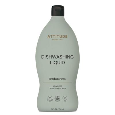 ATTITUDE Washing Up Liquid, Cuts Grease & Removes Food Residue, Gentle on Hands, Plant-Based Cleaning Liquid, Vegan Dish Soap, Fresh Garden, 709 mL