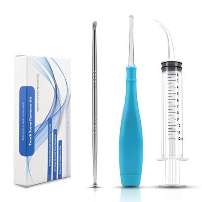 Tonsil Stone Remover and Oral Hygiene, Led Tonsil Stone Pick Tool - Curved Syringe - Stainless Steel Pick, Halitosis Treatment