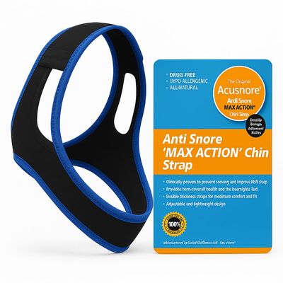 Acusnore MAX Action Anti Snoring Chin Strap Adjustable, Comfortable Snore Stopper Natural Snoring Aid for Better Sleep, Jaw Support, Breathable Neoprene, Universal Fit