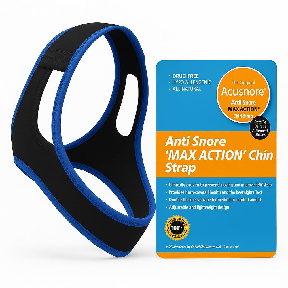 Acusnore MAX Action Anti Snoring Chin Strap Adjustable, Comfortable Snore Stopper Natural Snoring Aid for Better Sleep, Jaw Support, Breathable Neoprene, Universal Fit