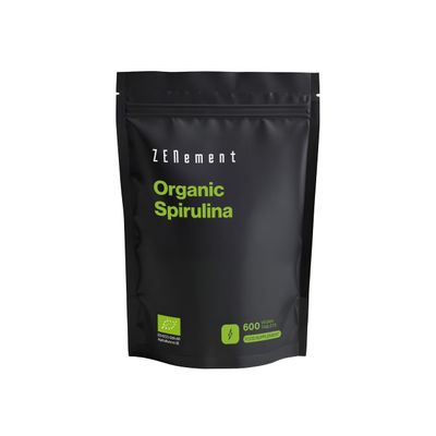 600 Tablets Organic Spirulina - 100% Pure Algae of High Purity - 3000 mg per Dose - Satiating and Detox - Rich in Plant-Based Protein - Free from Additives and Allergens