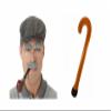 Old Man Grey Eyebrows Moustache & Inflatable Walking Stick Set view 1
