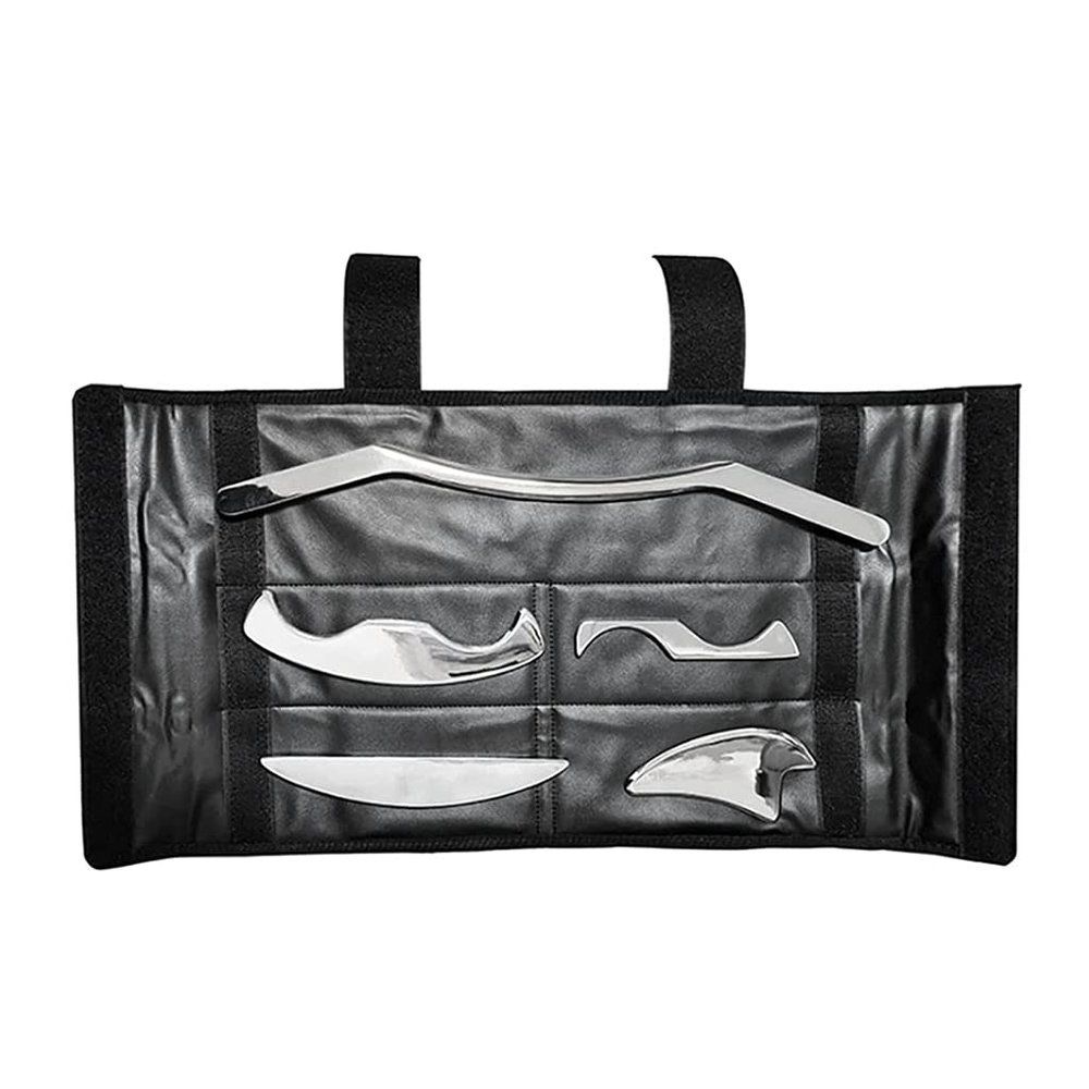 5Pcs IASTM Gua SHA Set With Leather Case, Massage Tool for Soft Tissue Mobilization and Reduce Muscle Pain,Professional Medical Grade Stainless Steel Iastm Tools