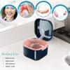 whoobell Denture CupRetainer Case,Cute Night Mouth Guard Box Holder, Storage Soak Container with Strainer basket for Travel Cleaning.(1 Pack,Blue) view 2