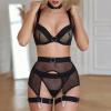 UIVHLW Chemises & Negligees Lace See Through Mesh Steel Ring 3Pcs Womens Underwear Costumes view 3