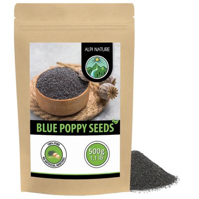 Alpi Nature Poppy Seeds 500g 1.1 lb, Whole Blue Poppy Seeds for Cooking and Baking, Gluten Free