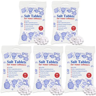 HSD 10 kg Salt Tablets, water softener tablets 10kg, Food Grade, Compatible to All Water Softener Machines, salt tablet water softener, 100% Genuine British Salt Tablet (5 Bags, 10 KG)
