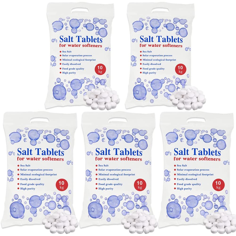 HSD 10 kg Salt Tablets, water softener tablets 10kg, Food Grade, Compatible to All Water Softener Machines, salt tablet water softener, 100% Genuine British Salt Tablet (5 Bags, 10 KG)