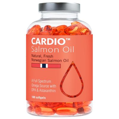 Cardio Omega 3 Fish Oil - 1000mg, Norwegian Salmon Oil with EPA, DHA, DPA & Astaxanthin, No Fishy Aftertaste, Fatty Acids Supplement, 3 Month Supply - 180 Capsules