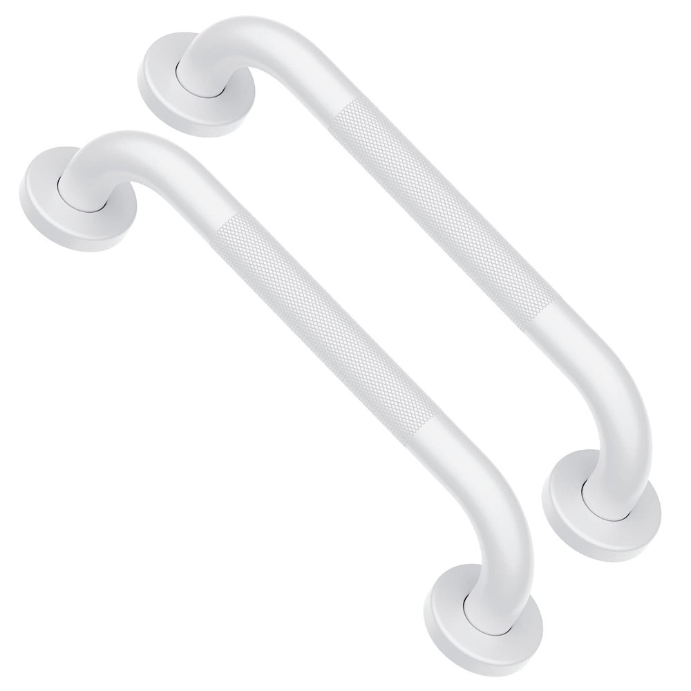 2 Pack 12 Inch Oil Rubbed White Shower Grab Bars w/Anti-Slip knurled Grip, iMomwee Stainless Steel Wall Mount Bathroom Safety Balance Handrail, Handicap Elderly Senior Assist Textured Grab Bar Handle