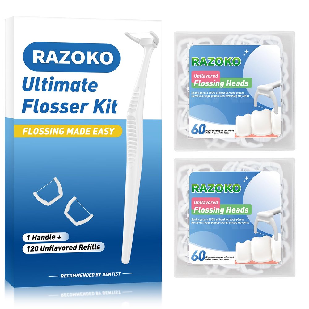 Dental Floss Picks, Clean Dental Flossers Kit (1 Handles & 120 Refills)