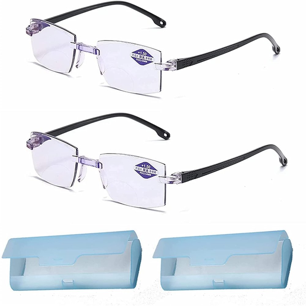2pcs Sapphire High Hardness Anti-Blue Progressive Far And Near Dual-Use Reading Glasses For Men Women, Anti Blue Ray Reading Glasses (+2.00/50-55 Year Of Age)