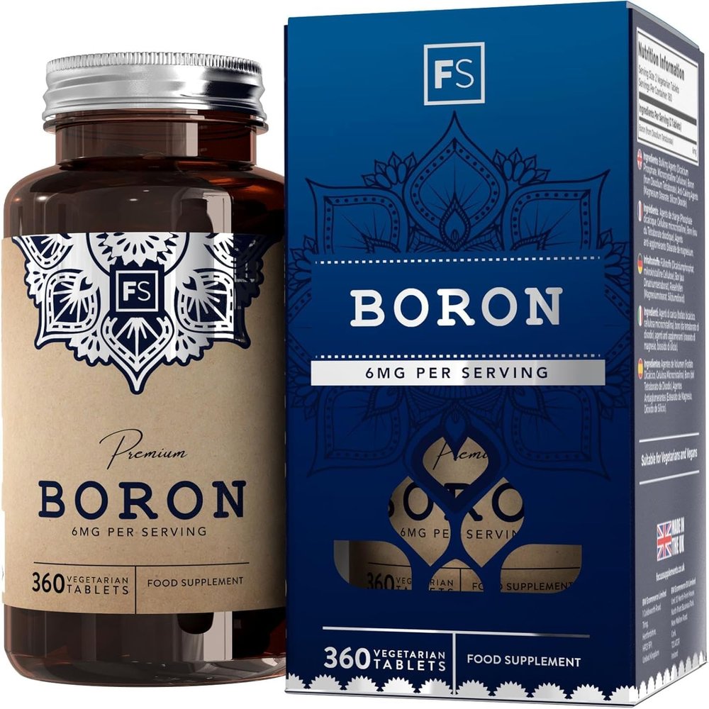 FS Boron Supplements | 360 Boron Tablets - High Strength Vegan 6mg BOR per Serving | 3 Months Supply | Non-GMO, Gluten & Allergen Free | Manufactured in The UK