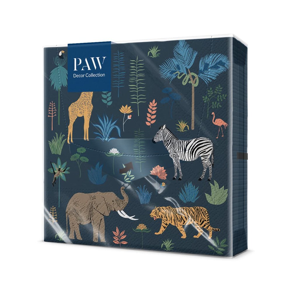 PAW Decor Collection Paw Decor Collection cm 3 Ply Paper Napkins Pack of 20 Printed with Water Based Inks Table Decoration Wild Nature Exotic Animals