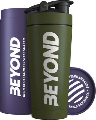 Beyond Shakers Insulated Metal Protein Shaker, Stainless Steel Supplement Bottle - BPA Free for Gym 735ml in Forest Green