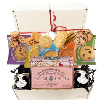 Tea Gift Set Hamper, includes Buttery Biscuits, Strawberry and Raspberry Jam Gift Set An English Afternoon Box for Tea Lovers Mothers Day