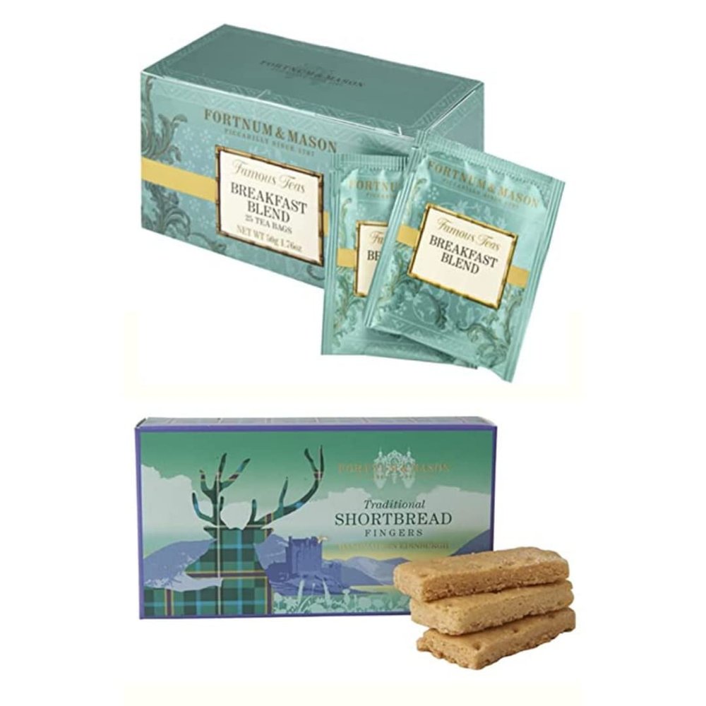Fortnum and Mason Tea Bundle Shortbread Finger Biscuits and Breakfast Blend Teabags Two Pack Gift Afternoon Tea