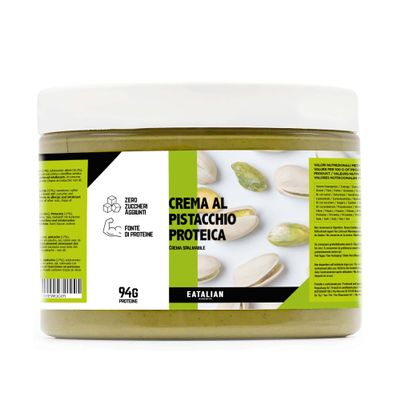EATALIAN by AMZ BETTER Protein Pistachio Cream, Delicious Spreadable Cream with a Sweet and Unique Taste, with 94 g of Protein, Ideal on Bread, Excellent for Dubai Chocolate, 500 gr Made in Italy