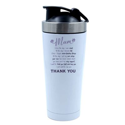 Getagift 500ml Aluminium Shaker Bottle for Supplement Shakes - Easy Clean, Durable Cup Mothers Day To My Mum I Just Want To Say You Thank You Birthday, thanksgiving day. (White)