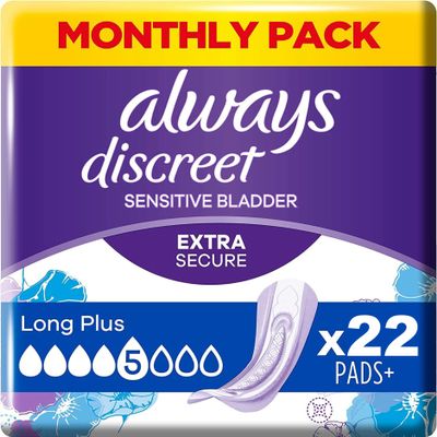 Always Discreet Women's Long Plus Incontinence Pads (22 Pads) Mega Pack, Strong Protection You Barely Feel
