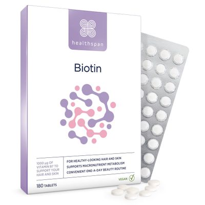 Healthspan Biotin 1,000g (6 Months Supply) | Vitamin B for Healthy Hair & Skin | Supports Macronutrient Metabolism | One-a-Day Tablets | Vegan