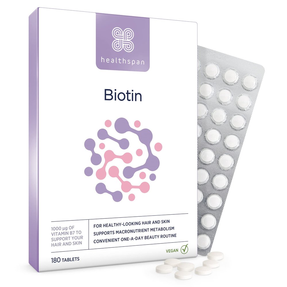Healthspan Biotin 1,000g (6 Months Supply) | Vitamin B for Healthy Hair & Skin | Supports Macronutrient Metabolism | One-a-Day Tablets | Vegan