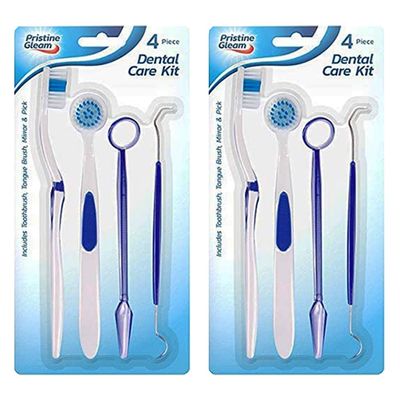 2 x Toothbrush Tongue Brush Oral Mirror Dental Pick 4 Piece Care Teeth Gap Cleaner Tools