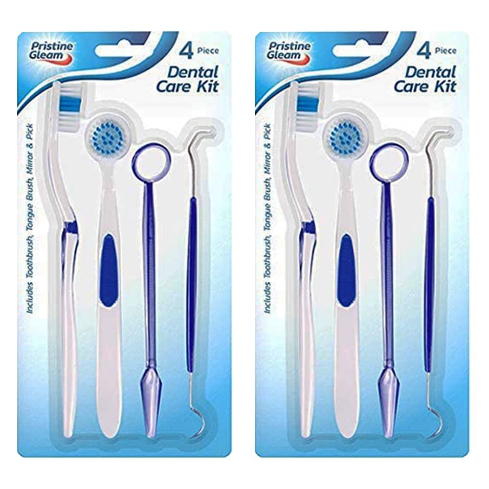 2 x Toothbrush Tongue Brush Oral Mirror Dental Pick 4 Piece Care Teeth Gap Cleaner Tools