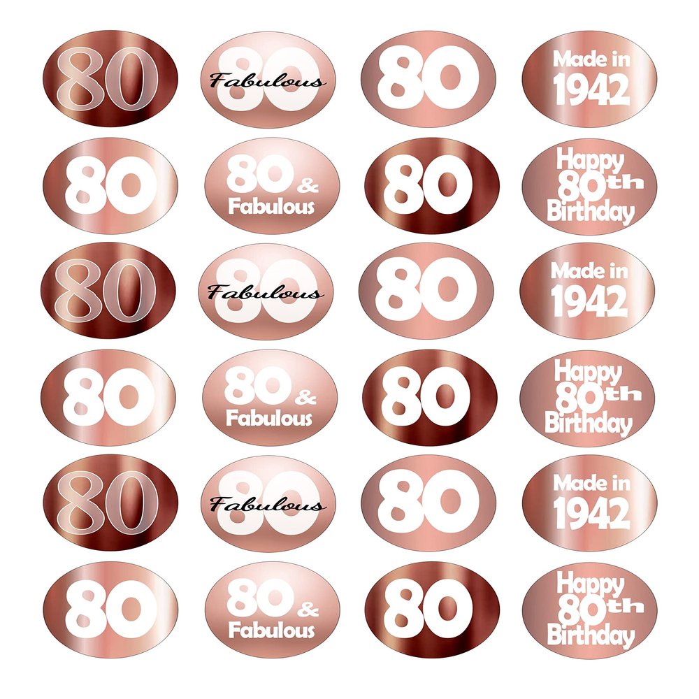 24 edible 80th Birthday rose gold style party decorations Iced Icing Fondant Fairy CupCake Cake Toppers