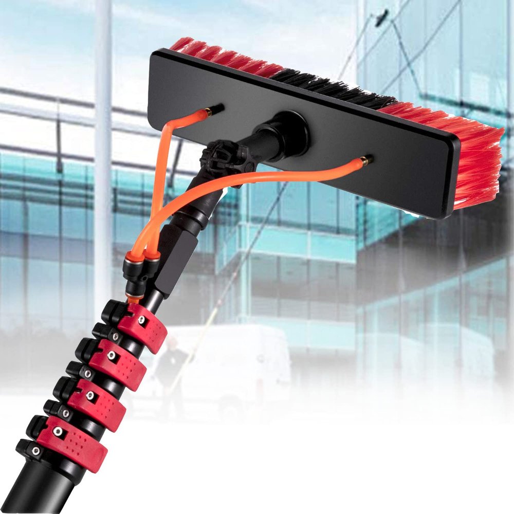 wzfdm Outdoor Window Cleaner Brush Solar Panel Cleaning Tool Washing Tool Tall Window Glass Cleaning Poles Telescopic Water Fed Brush Window Washer Wand, Aluminum Outdoor Cleaning Brush,20FT/6M