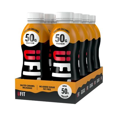 UFIT High 50g Protein Shake - Salted Caramel Flavour- No Added Sugar - Low in Fat - Ready to Drink - Pack of 8 x 500 ml (Packaging May Vary)