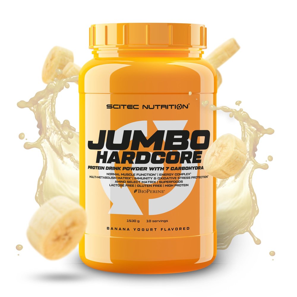 Scitec Nutrition Jumbo Hardcore, High Protein Weight Gainer with Amino Select Matrix, Superfoods, Creatine and with 7 carbohydrates, Gluten-Free and Lactose-Free, 1530 g, Banana Yogurt