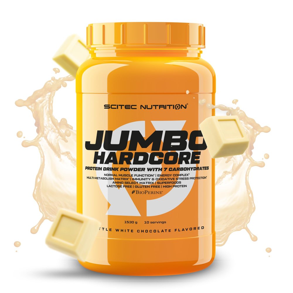 Scitec Nutrition Jumbo Hardcore, High Protein Weight Gainer with Amino Select Matrix, Superfoods, Creatine and with 7 carbohydrates, Gluten-Free and Lactose-Free, 1530 g, Brittle White Chocolate