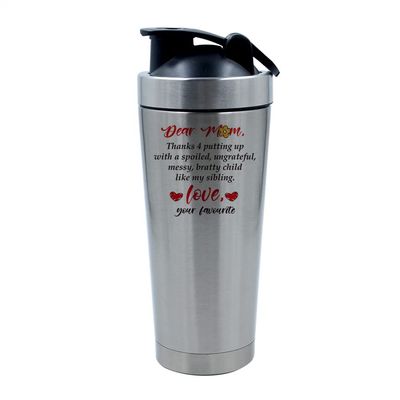 Getagift 500ml Aluminium Shaker Bottle for Supplement Shakes - Easy Clean, Durable Cup Mothers Day Dear Mom, Thanks 4 Putting Up With a Spoiled Child Birthday. (Silver)