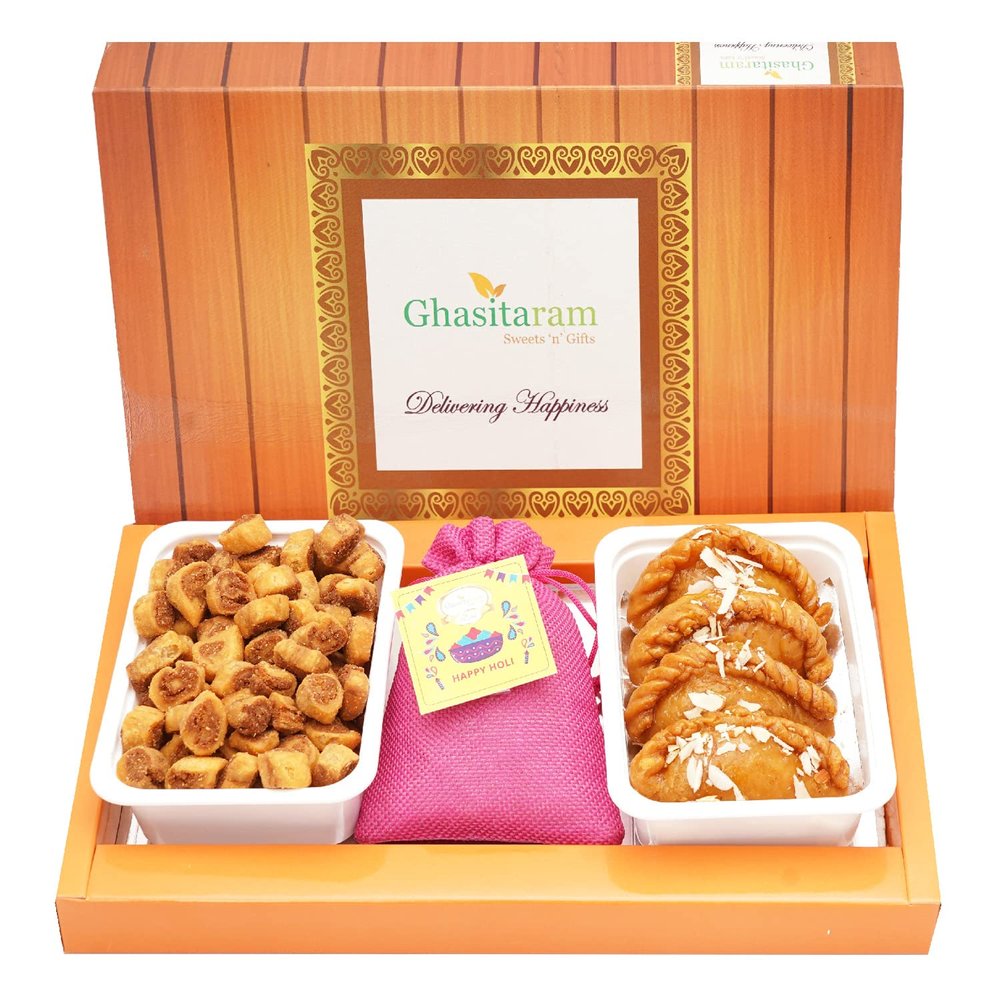 Assorted Box of Gujiyas, Bhakarwadi and Thandai