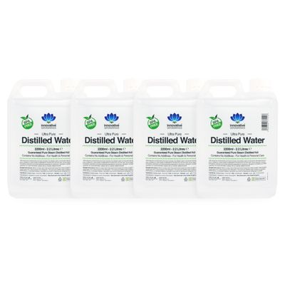 Distilled Water - 100% Pure Steam Distilled H2O - 2200ml (4 x 2.2 Litres)