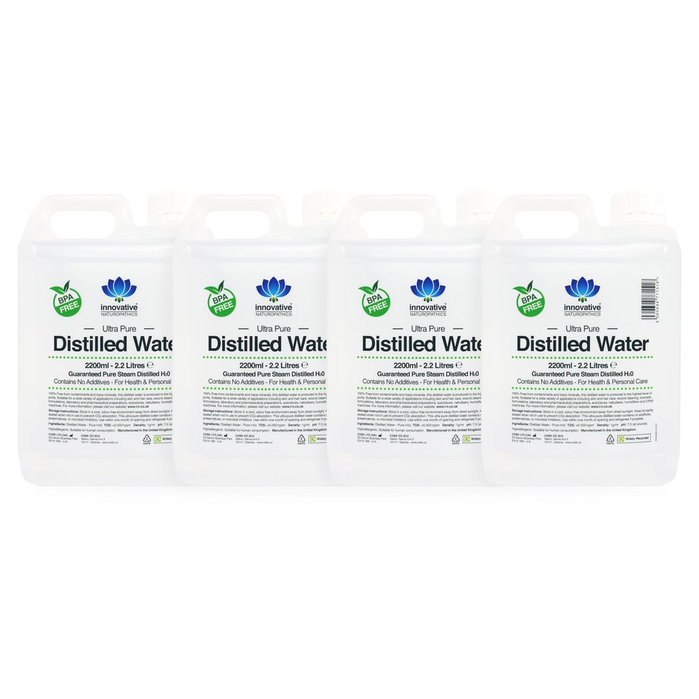 Distilled Water - 100% Pure Steam Distilled H2O - 2200ml (4 x 2.2 Litres)