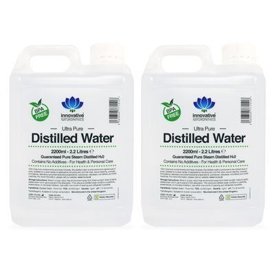 Distilled Water - 100% Pure Steam Distilled H2O - 2200ml (2 x 2.2 Litres)