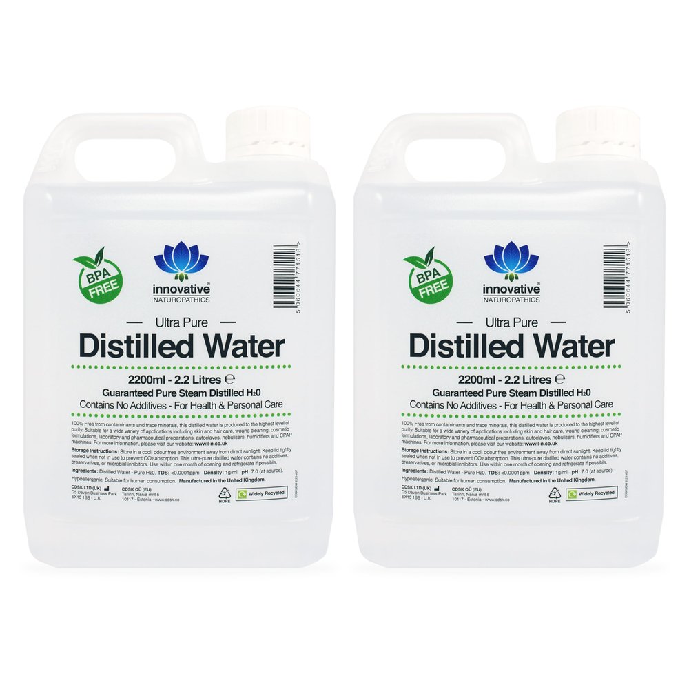 Distilled Water - 100% Pure Steam Distilled H2O - 2200ml (2 x 2.2 Litres)