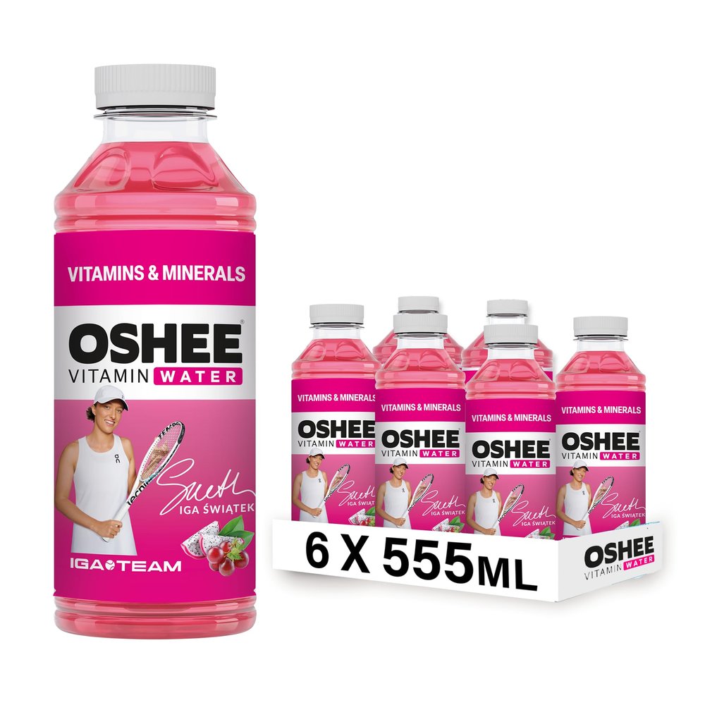 Oshee Vitamin Water  Non-carbonated red grape and dragonfruit flavour drink with addition of vitamins, zinc and iodine. Pasteurized, 555ml (Pack of 6).