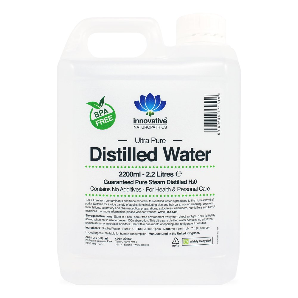 Distilled Water - 100% Pure Steam Distilled H2O - 2200ml (1 x 2.2 Litres)