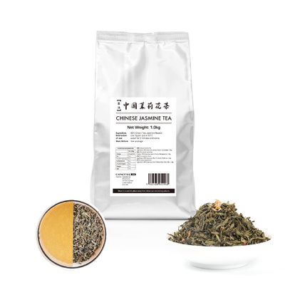Capacitea Loose Leaf Chinese Green Tea Flavoured with Jasmine Flowers - Low Caffeine - Bulk Size Wholesale Pack - Ideal for Restaurants, Cafes & Catering - 1.0kg