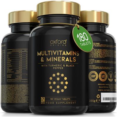 Award Winning A-Z Multivitamins and Minerals Boosted with Turmeric | Made in The UK | Vegan Multivitamin Tablets for Women & Men | 100% NRV Multivitamin with 28 Key Nutrients | 180 Capsules
