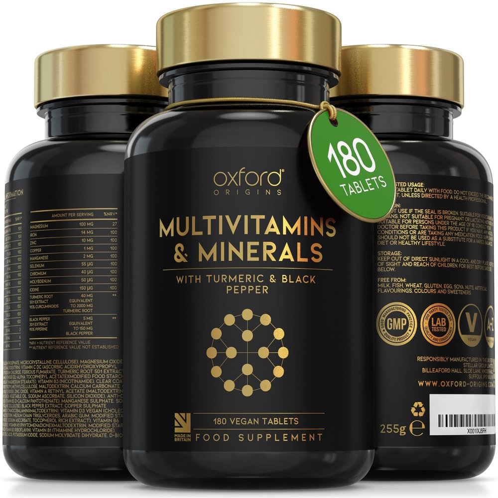 Award Winning A-Z Multivitamins and Minerals Boosted with Turmeric | Made in The UK | Vegan Multivitamin Tablets for Women & Men | 100% NRV Multivitamin with 28 Key Nutrients | 180 Capsules